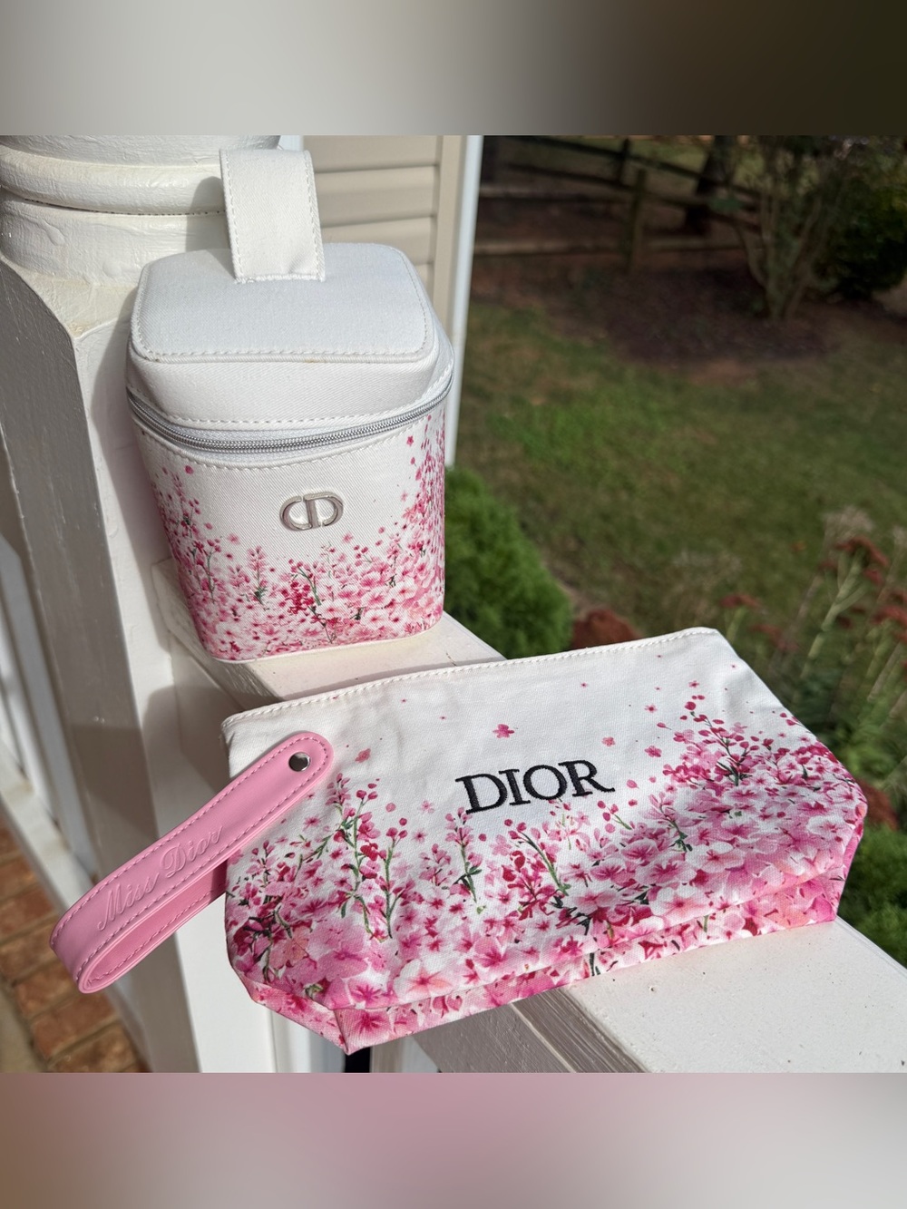 Dior White & Pink Floral Cosmetic Case Set